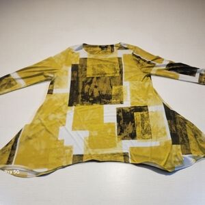 Alfani Womens Yellow and Black Geometric Long Sleeve Top